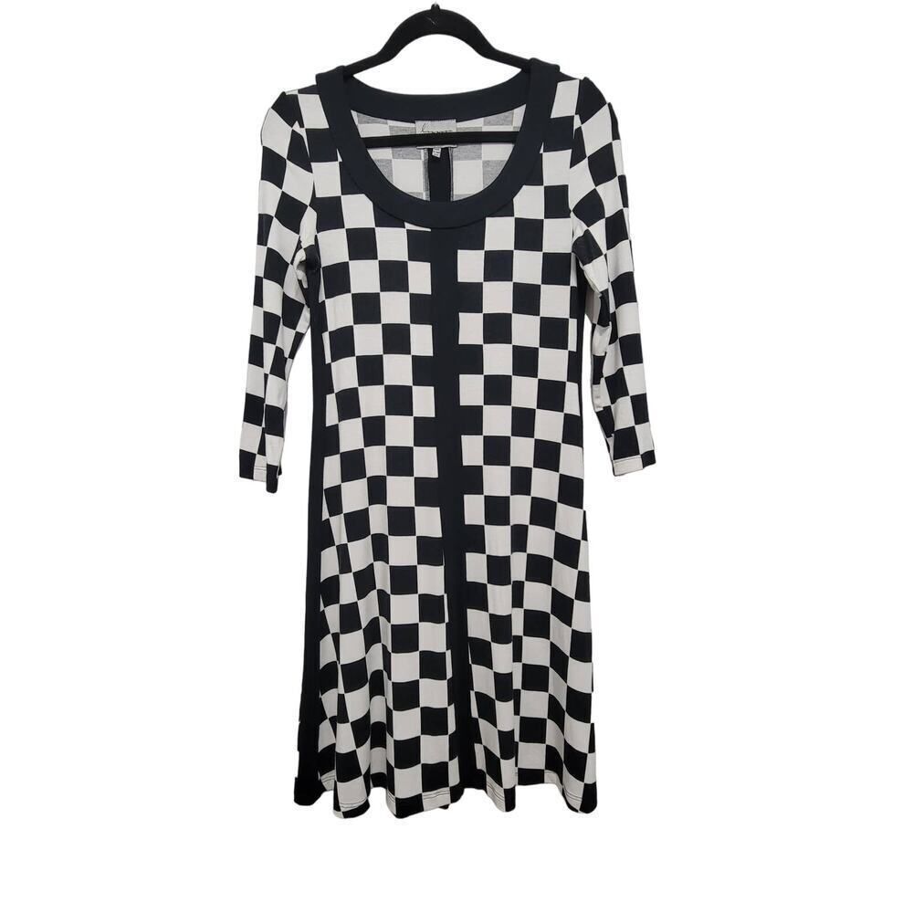 Lynn Ritchie Checkered Midi Dress Black White Size XS Y2K